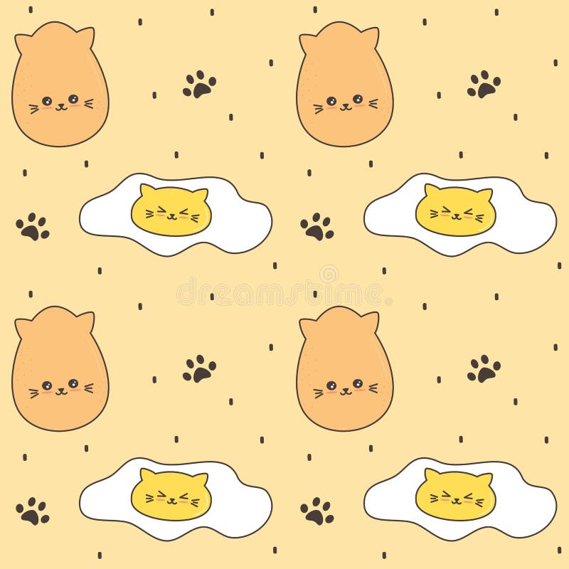 Cute Cartoon Cat Eggs Seamless Vector Pattern Background Funny ...