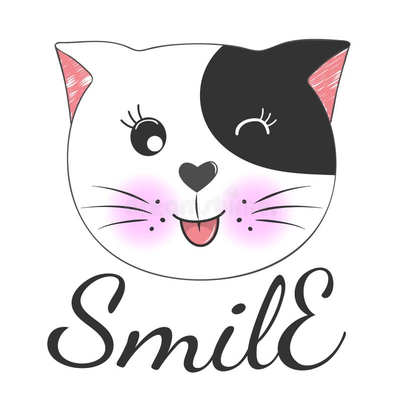 Cute Cartoon Cat Face and Inscription Smile Stock Vector - Illustration of positive, happy: 135602682 Cute Cartoon Cat Face and Inscription Smile Stock Vector - Illustration of positive, happy: 135602682
