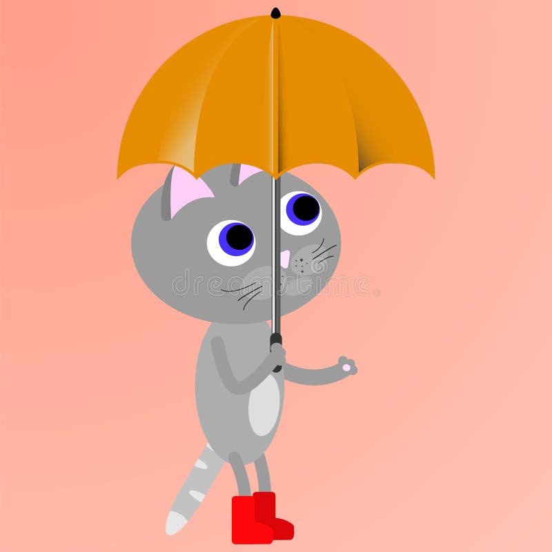 Cute Cartoon Cat With Umbrella Stock Vector Illustration of vector
