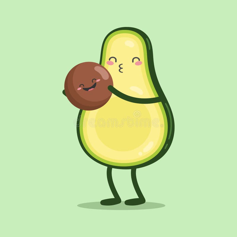 Cute Cartoon Character Avocado Kissing the Baby. Flat Style Stock