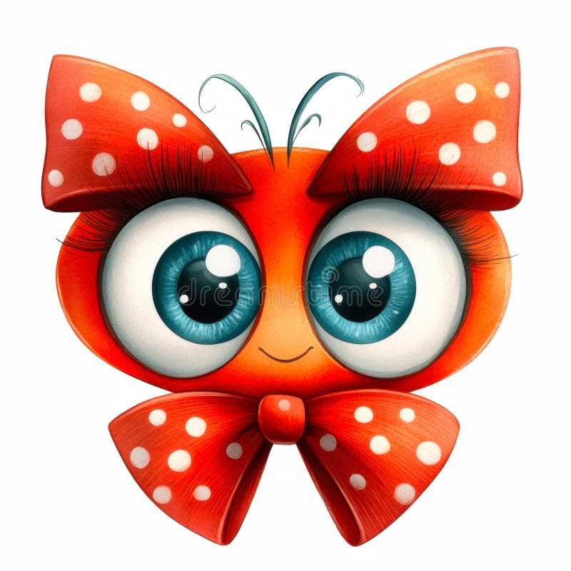 Cute cartoon character with big eyes and polka dot bow royalty free illustration
