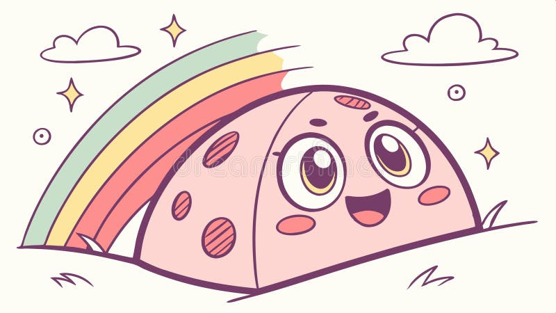 Cute cartoon character inside a tent with rainbow and stars vector design Generative AI royalty free illustration