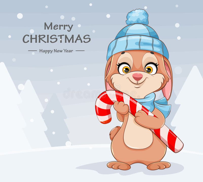 Cute cartoon character rabbit in warm hat royalty free illustration