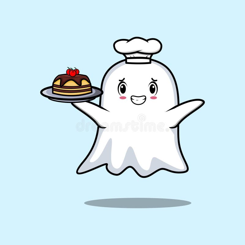 Cute Cartoon Chef Ghost Serving Cake on Tray Stock Vector ...