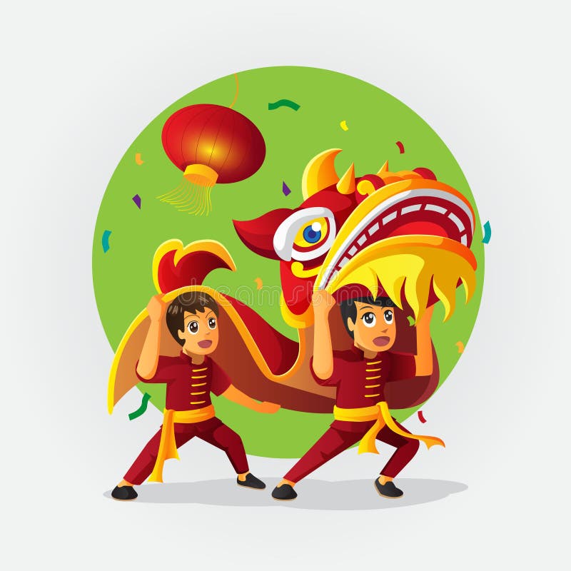 Cute vector cartoon Chinese new year lion dance. Cute vector cartoon Chinese new year lion dance