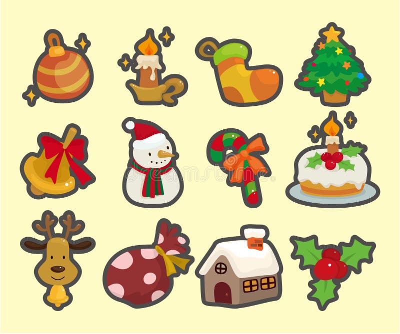 Cute cartoon Christmas element icons
