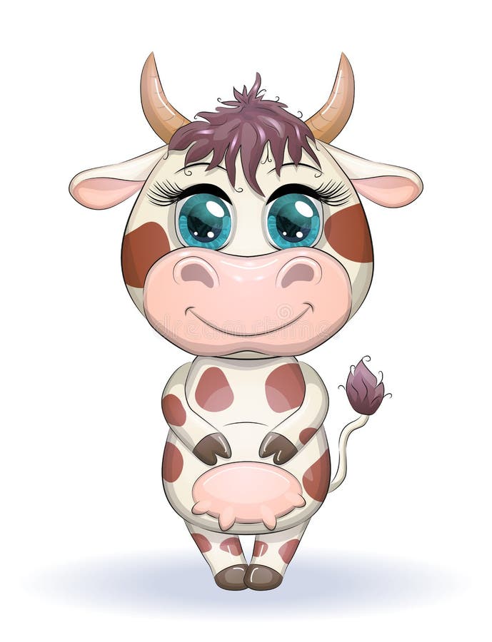 Cute Cartoon Cow with Beautiful Blue Eyes. Children`s Illustration Stock  Illustration - Illustration of childrens, christmas: 176898237
