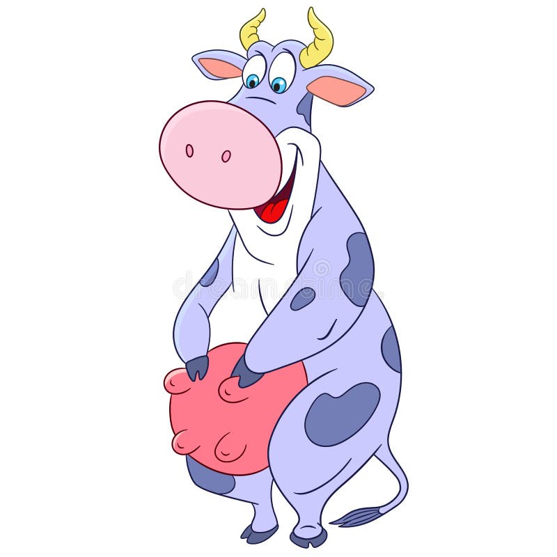Cute funny and happy cartoon cow with a big udder royalty free illustration...