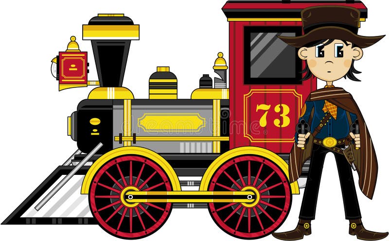 Cute Cartoon Cowboy and Train. 