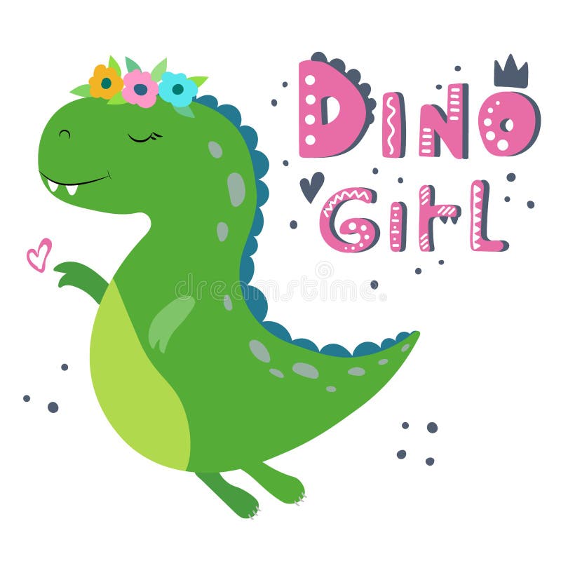 Cute cartoon dinosaur. Dino girl. stock illustration Cute cartoon dinosaur. Dino girl. stock illustration