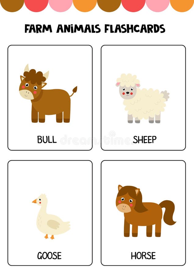 Cute Cartoon Farm Animals with Names. Flashcards for Children. Stock  Illustration - Illustration of flashcard, collection: 251504520