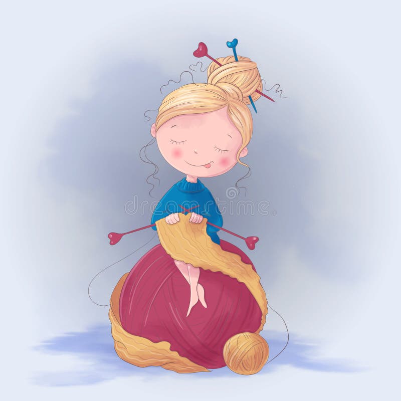 Cute cartoon-flickan knullar en scarf Vektorillustration vektor illustrationer Cute cartoon-flickan knullar en scarf Vektorillustration vektor illustrationer