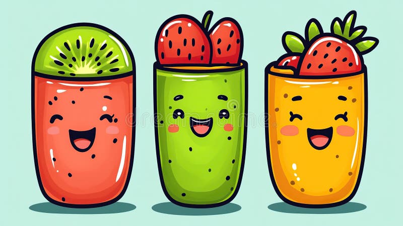 Cute cartoon fruit smoothies royalty free illustration