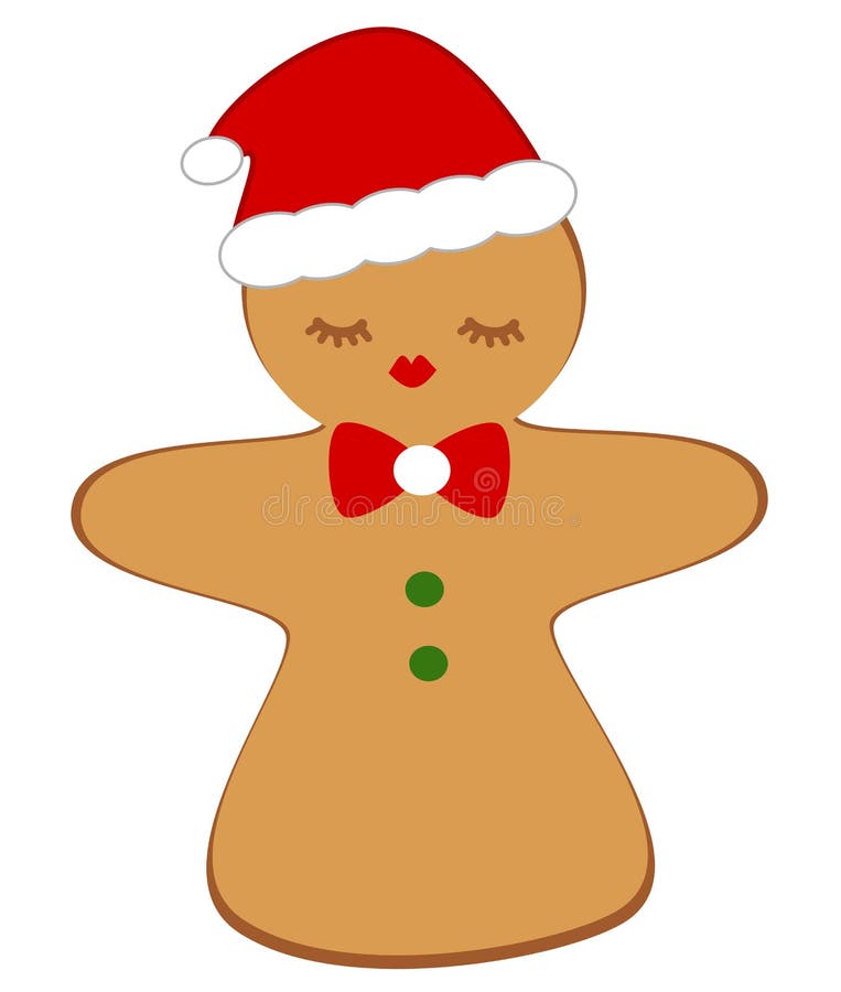 Cute Cartoon Gingerbread Girl Cookie Isolated on White Background Stock