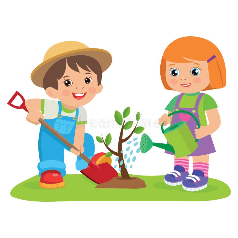 Spring Gardening. Growing Young Gardener. Cute Cartoon Boy with Shovel ...