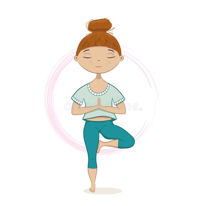 Young Cartoon Girl Doing Yoga in Lotus Position Stock Vector - Illustration  of cute, health: 212149613