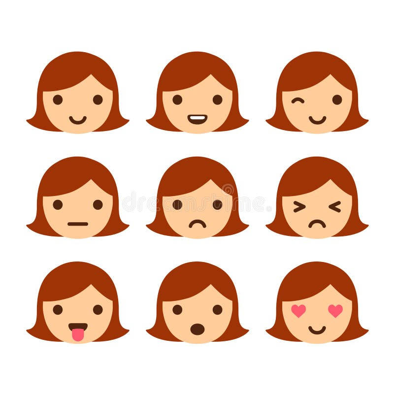 Cute Cartoon Girl Emoticons Stock Vector - Illustration of face, portrait: 62267849 Cute Cartoon Girl Emoticons Stock Vector - Illustration of face, portrait: 62267849