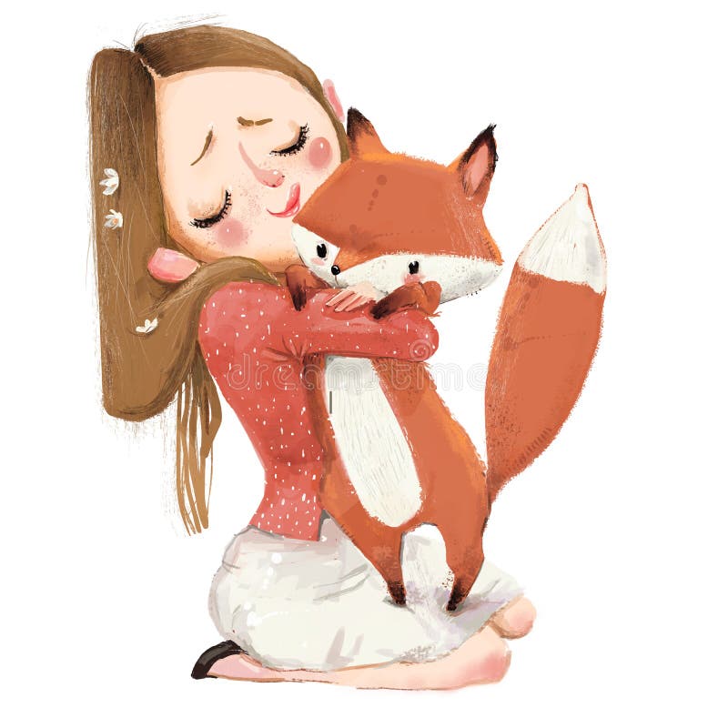 Cute Cartoon Summer Girl with Little Fawn Stock Illustration - Illustration  of people, fawn: 134693247