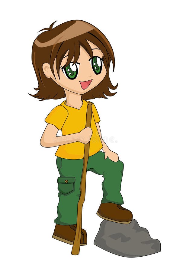 Cute Cartoon Girl Hiking