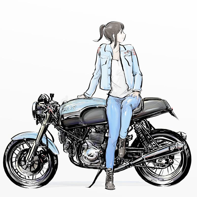 Cute Cartoon Girl Riding Motorcycle Stock Illustration - Illustration of  gentleman, customize: 79794029