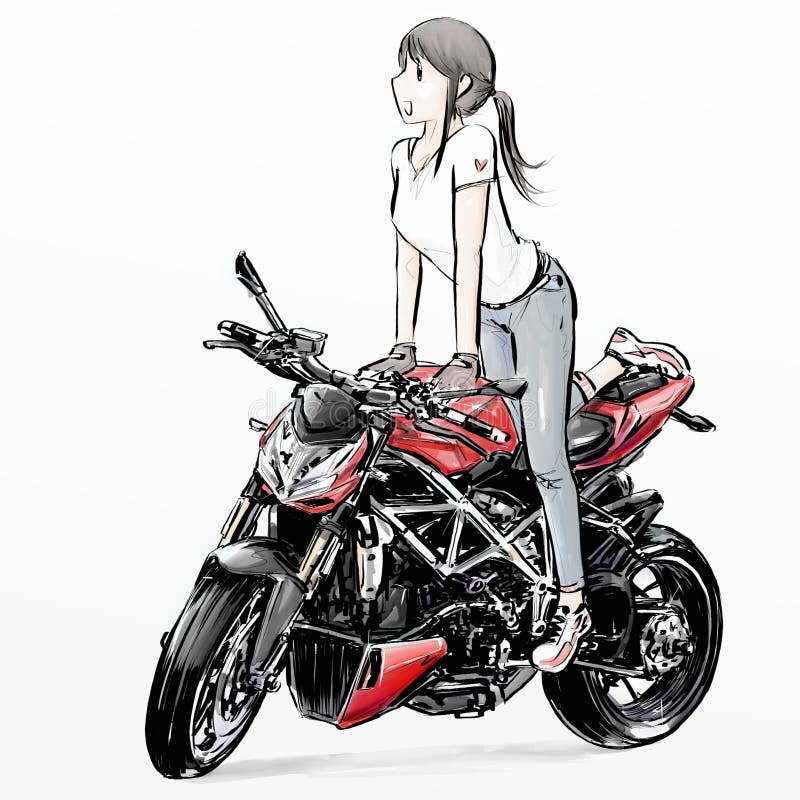 Cute Cartoon Girl Riding Motorcycle Stock Illustration - Illustration of  cool, hand: 79794040