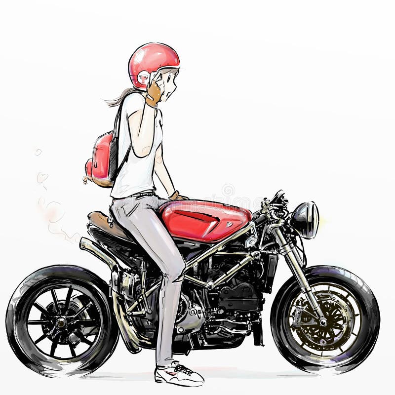 Cute Cartoon Girl Riding Motorcycle Stock Illustration - Illustration of  hand, drawing: 79794231