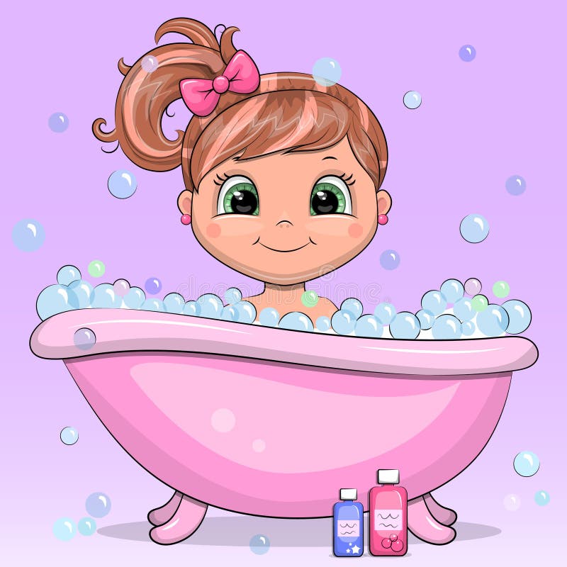 Cute Cartoon Girl is Taking a Bath. Stock Illustration - Illustration of  care, clean: 234585132