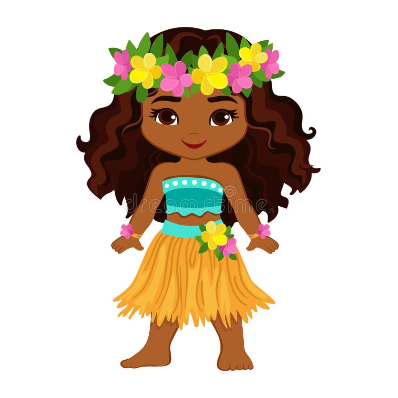 Cute Cartoon Girl in Traditional Hawaiian Dancer Costume. Stock Vector -  Illustration of kids, hair: 122376965