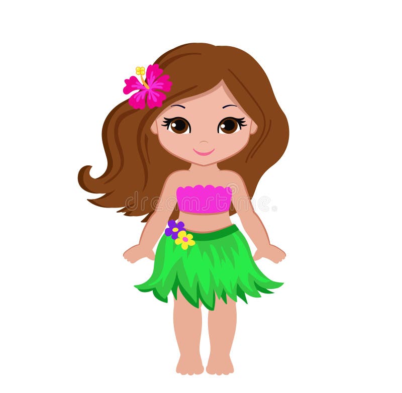 Cute Cartoon Girl in Traditional Hawaiian Dancer Costume. Stock Vector -  Illustration of costume, aloha: 72420477