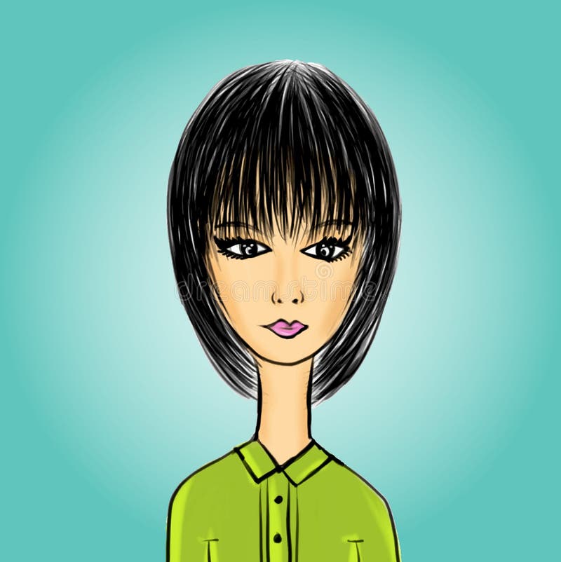 Cute cartoon girl, young Lady in green office clothes, Business royalty free illustration Cute cartoon girl, young Lady in green office clothes, Business royalty free illustration