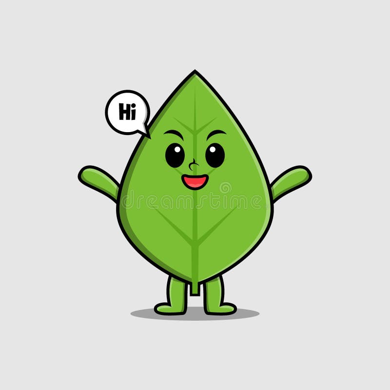Cute Cartoon Green Leaf Character in Flat Style Stock Vector ...