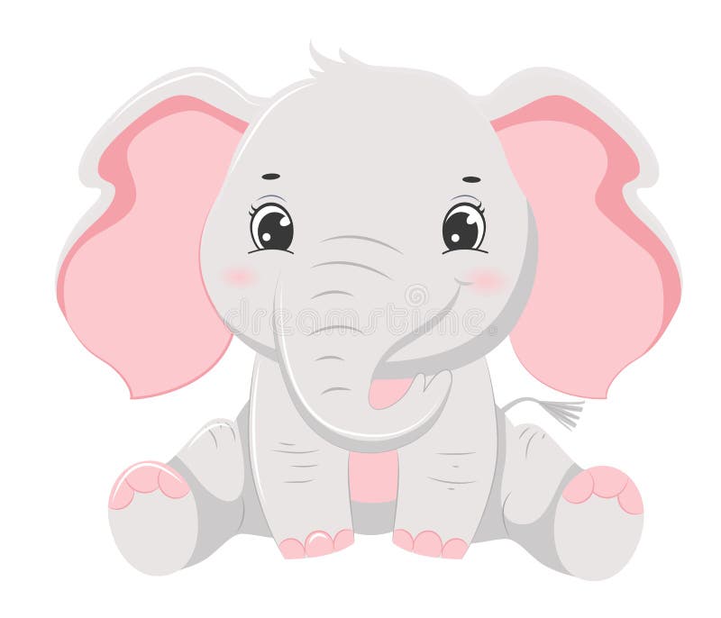 Cute cartoon grey smiling elephant baby. Children illustration. Cute cartoon grey smiling elephant baby. Design element for baby shower card, scrapbooking