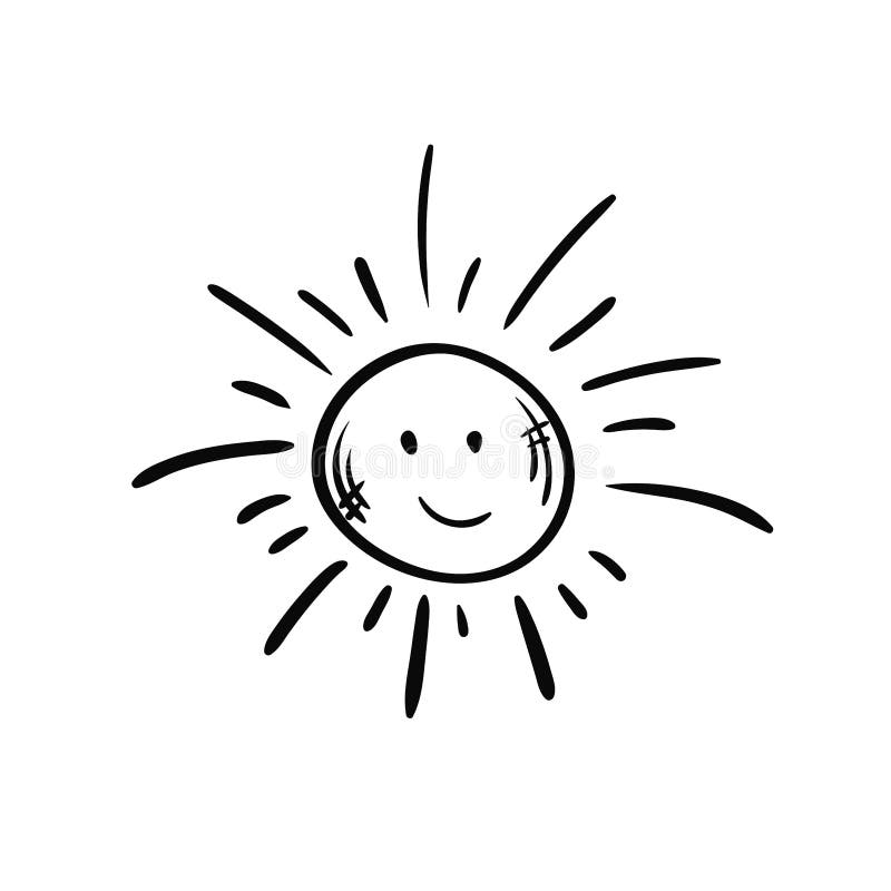 Cute Cartoon Hand Drawn Doodle Sun. Sweet Vector Black and White Sun ...