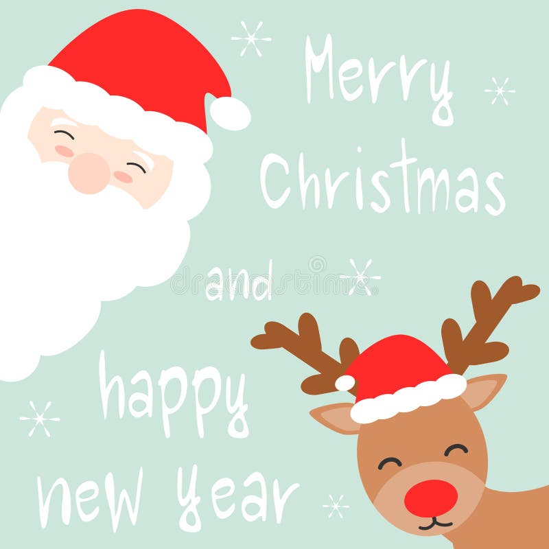 Cute Cartoon Hand Drawn Merry Christmas and Happy New Year Card with Santa  Claus and Reindeer Stock Vector - Illustration of antlers, gift: 78839215