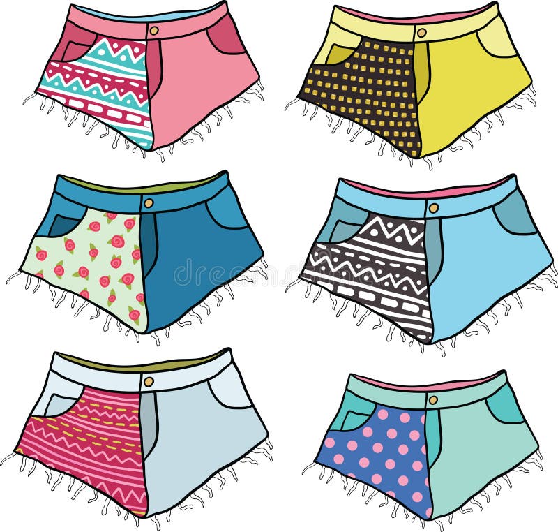 Cute Cartoon Hipster Studded Shorts Set. Stock Vector - Illustration of ...