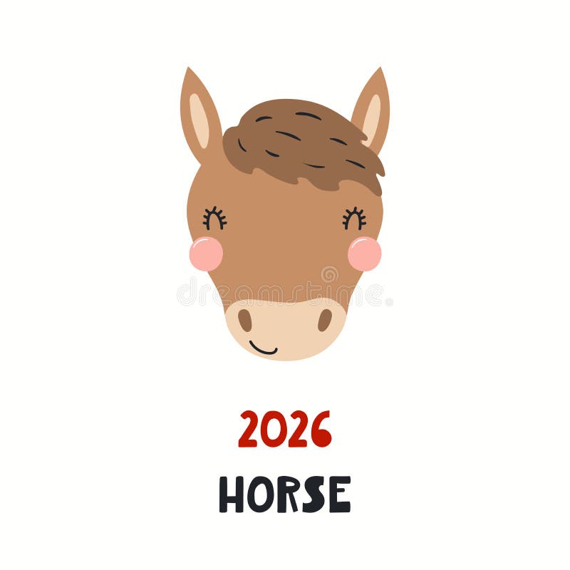 Cute Cartoon Horse Face, Asian Zodiac Sign, Symbol Stock Vector -  Illustration of clipart, print: 232178407