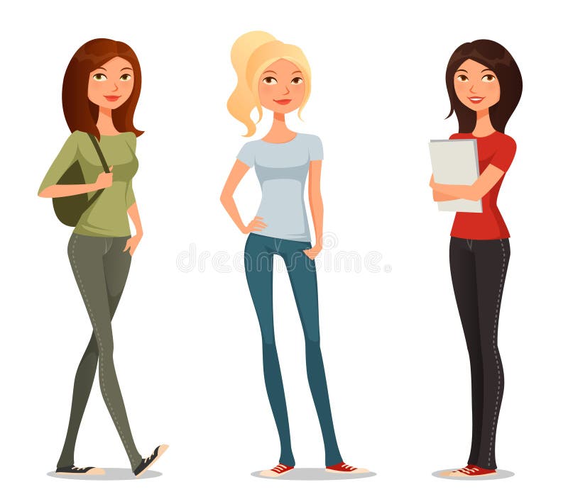 Cute cartoon illustration of teenage girls