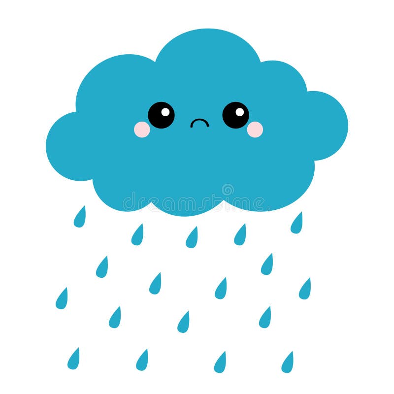Cute Cartoon Kawaii Dark Cloud with Rain Drops. Sad Face Emotion. Eyes and Mouth. Isolated. White Background Stock Vector - Illustration of blue, kids: 130734992 Cute Cartoon Kawaii Dark Cloud with Rain Drops. Sad Face Emotion. Eyes and Mouth. Isolated. White Background Stock Vector - Illustration of blue, kids: 130734992