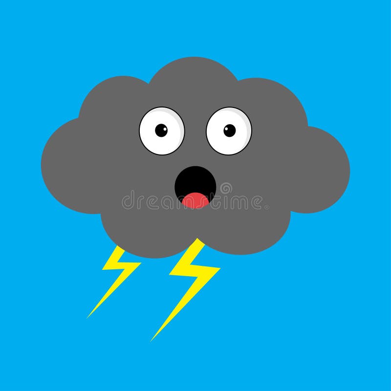 Cute Cloud Lightning Bolt Kawaii Face Icon Cartoon Character Flat ...