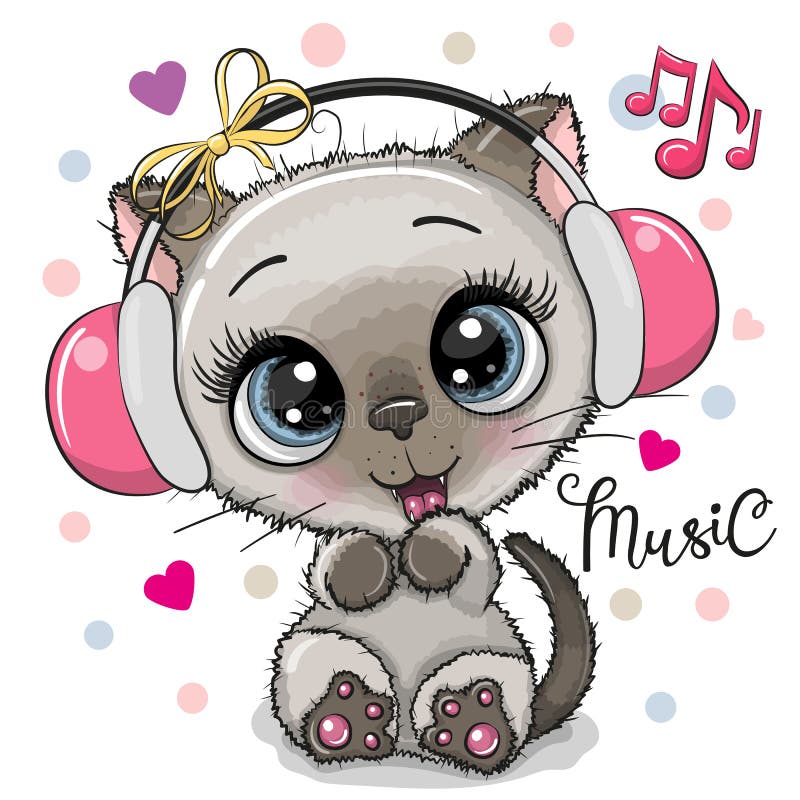 Cartoon Cat girl with headphones on a white background