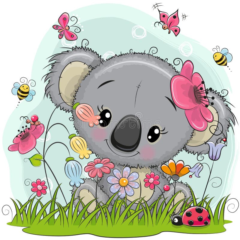 Cute Cartoon Koala on a meadow