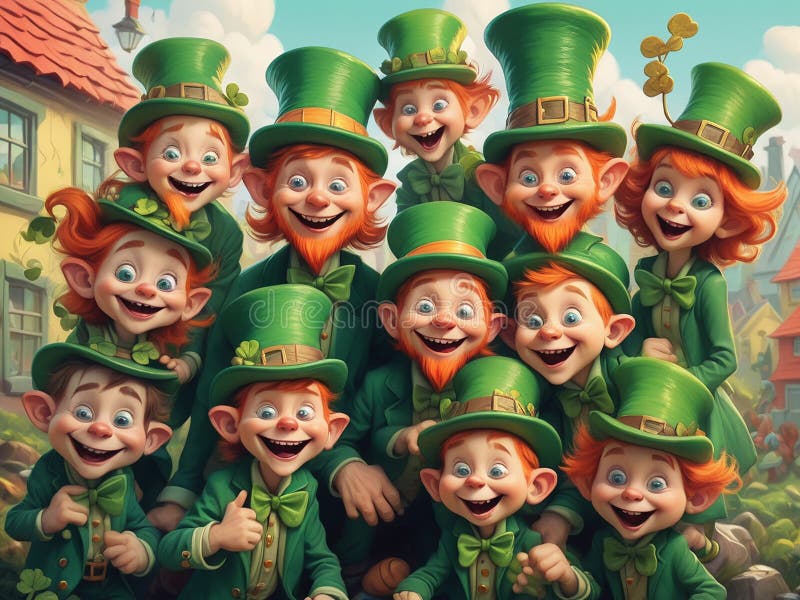 Cute Cartoon Leprechauns Group - Generated by Ai Stock Illustration ...