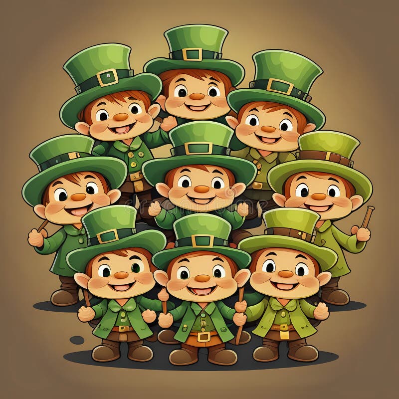 Cute Cartoon Leprechauns Group - Generated by Ai Stock Illustration ...