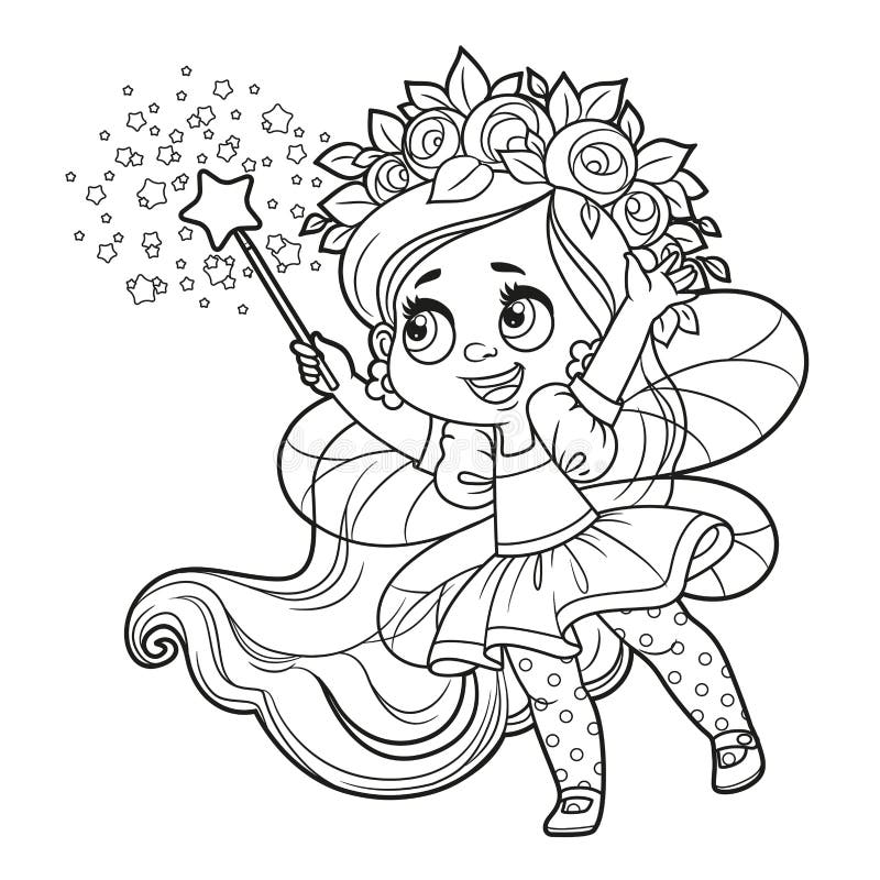 Cute Cartoon Little Fairy in a Jump Outlined for Coloring on White ...