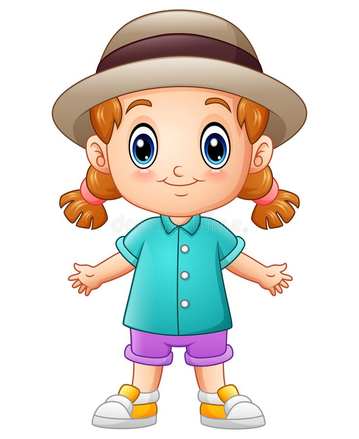 Cute cartoon little girl in a hat stock illustration