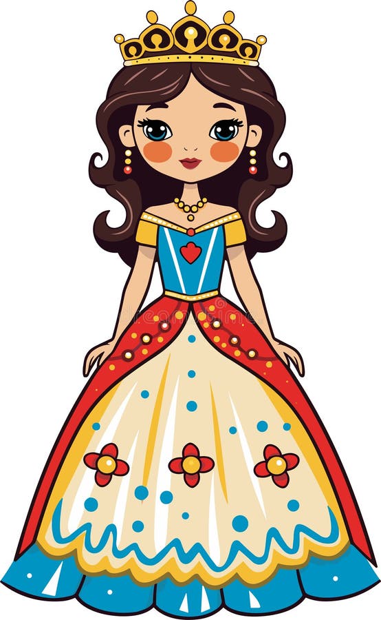 Cute Cartoon Little Princess in a Beautiful Dress, Vector Stock Vector ...