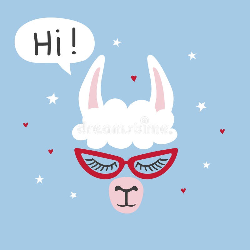 Cute Cartoon Llama Face. Vector Illustration Stock Vector