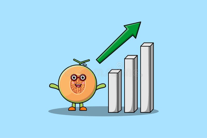 Cute Cartoon Melon with Rising Sign Graphic Stock Vector Illustration