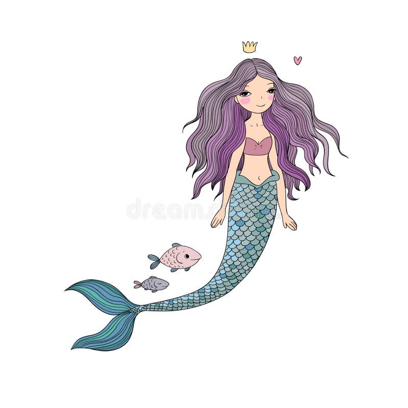 Cute Cartoon Mermaid and Fish. Siren. Sea Theme. Isolated Objects on White  Background Stock Vector - Illustration of cartoon, beautiful: 96779852