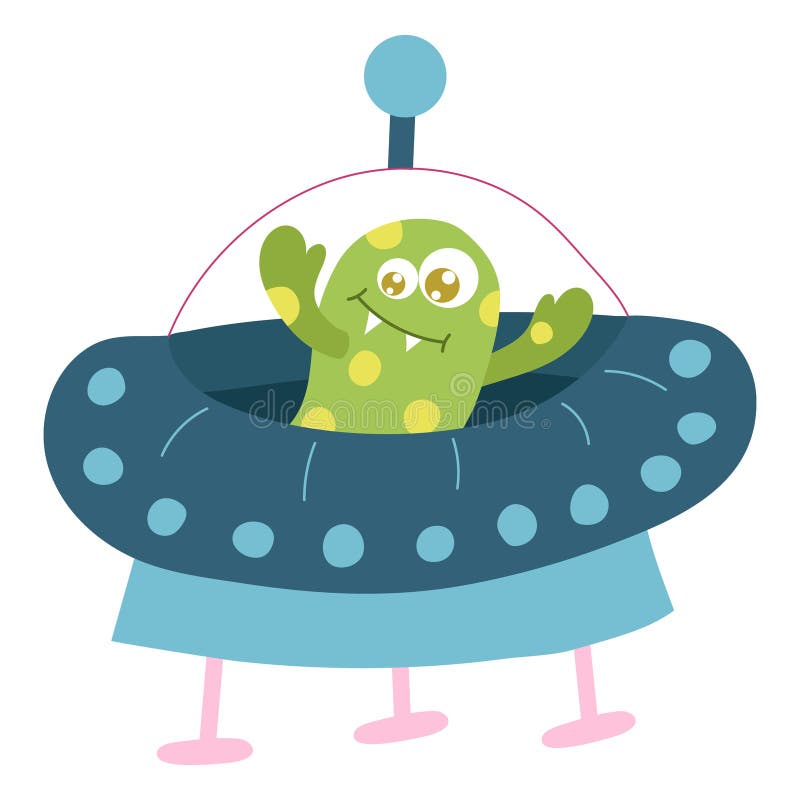 Cute Cartoon Monster, Alien in a Flying Saucer, Ufo. Stock Vector ...